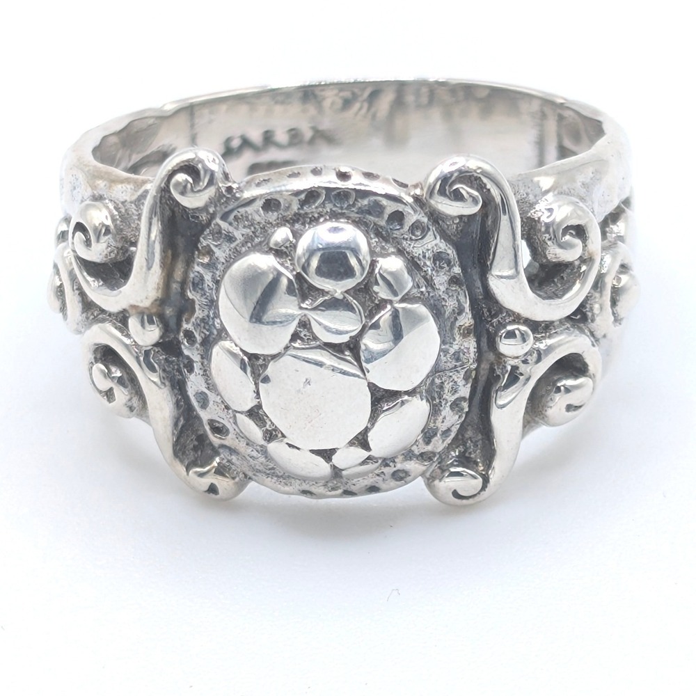 Sarda Bali Sterling Silver 925 Artisan Scrolled Floral Hammered Statement Ring 7